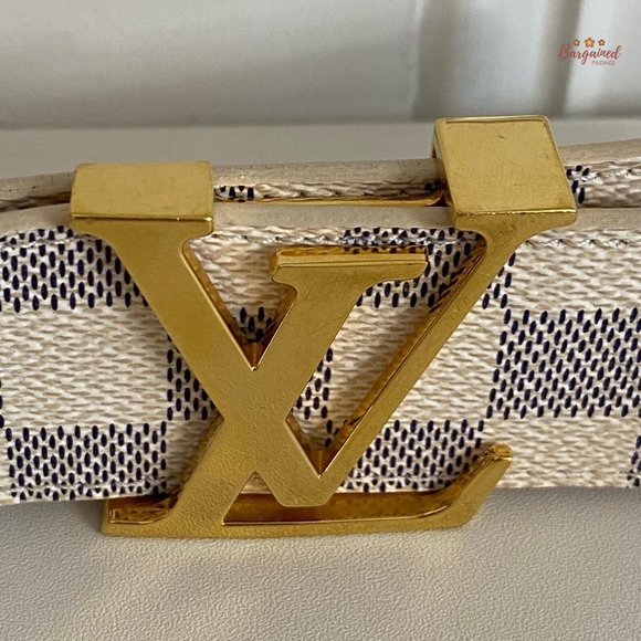 Authentic Louis Vuitton Damier Azur Canvas Leather Gold LV Initials Belt 95/38 main image 8